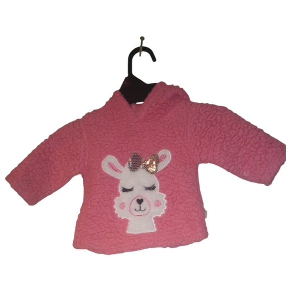 Toddler girl Sherpa fleece hoodie llamb 🦙 ears pullover size 0-3months - Picture 2 of 7
